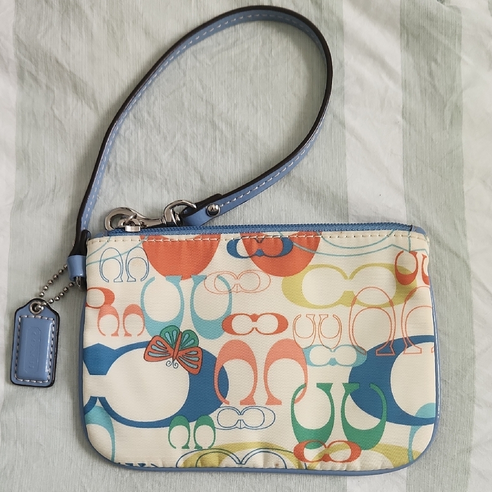 Vintage COACH Wristlet with Blue Accents